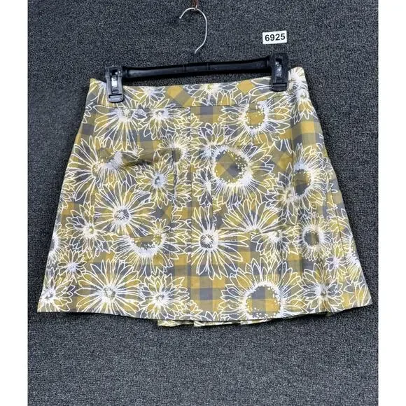 Urban Outfitters Sun Flower Print Pleated Plaid Skirt Womens Size M Yellow White - Picture 2 of 9